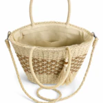 Sac panier ouvert vu de dessus : doublure beige, poche zippée et poche plaquée intérieures