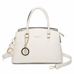 Sac à main blanc effet grainé avec bijou doré femme – Image 2