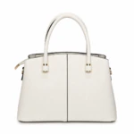 Sac à main blanc effet grainé vu de dos avec couture centrale et anses arrondies