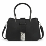 Sac à main femme noir à patte centrale avec détail argenté effet serpent et bandoulière