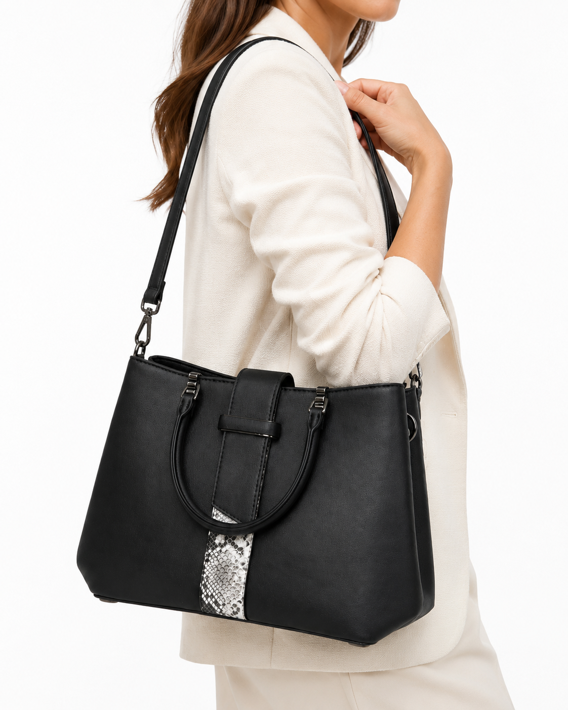 LV-SC-05 (6) Sac à main noir avec détail argenté effet serpent femme – Image 1