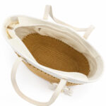 Sac cabas de plage beige et blanc avec fleur femme – Image 5