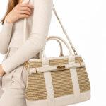 Sac à main beige effet tressé avec détail doré femme