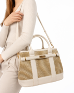 Sac à main beige effet tressé avec détail doré femme