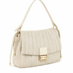 Sac épaule beige plissé avec fermoir doré chic femme – Image 5