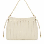 Dos du sac épaule beige plissé avec passants crème alignés et cordons latéraux