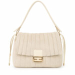 Sac épaule beige plissé avec fermoir doré chic femme – Image 2