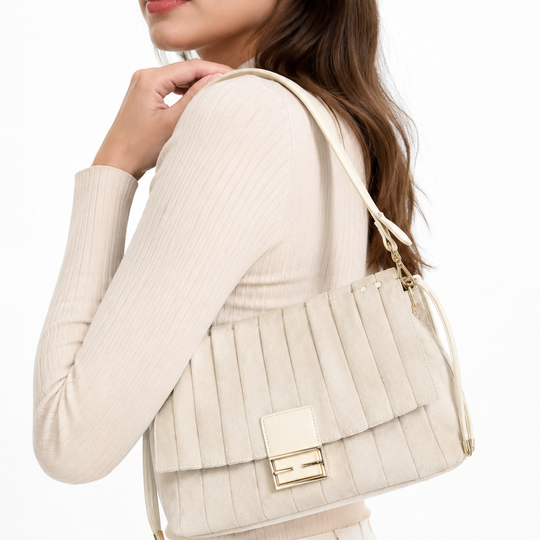 LV-SC-09__from-png Sac épaule beige plissé avec fermoir doré chic femme – Image 1