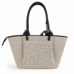 Sac cabas femme beige texturé avec foulard noir chic – Image 3
