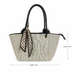 Sac cabas femme beige texturé avec foulard noir chic – Image 6