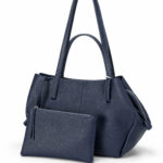 Sac cabas bleu marine effet grainé avec pochette femme – Image 2