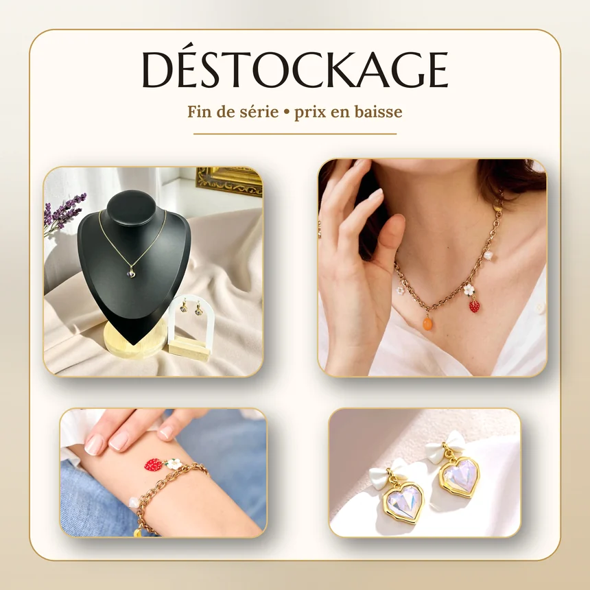 Déstockage bijoux en fin de série et prix en baisse : colliers, bracelet et boucles d'oreilles